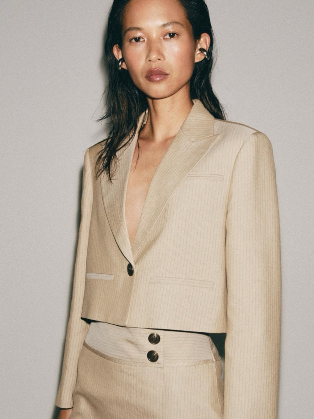 Zara Cropped Beige Blazer Jacket nwt